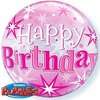 Розовый бабл Happy Birthday шарик с гелием превю