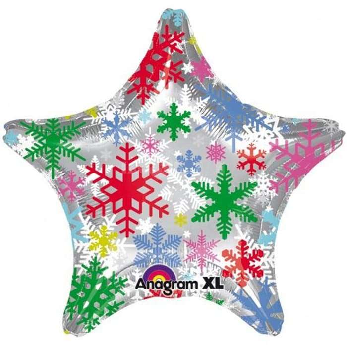 Звезда разноцветные снежинки шарик из фольги картинка