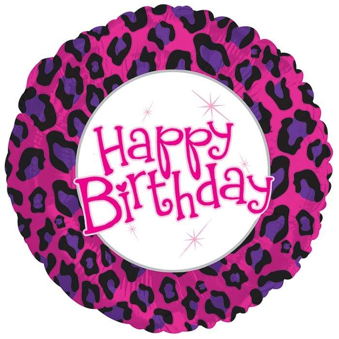 Круг Happy Birthday розовый леопардовый шарик из фольги картинка