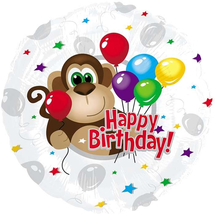 Круглый шарик с обезьянкой Happy Birthday с шариками картинка