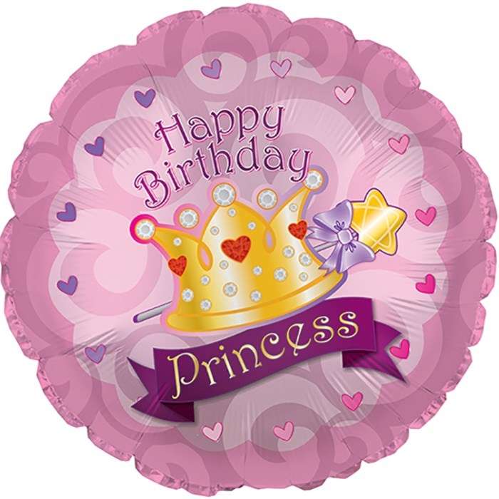 Большой шарик «С Днём Рождения» для принцессы с короной картинка
