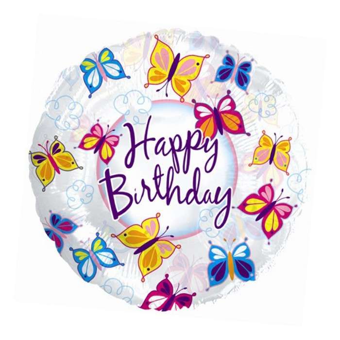 Прозрачный круглый шарик «С Днём рождения» с бабочками картинка