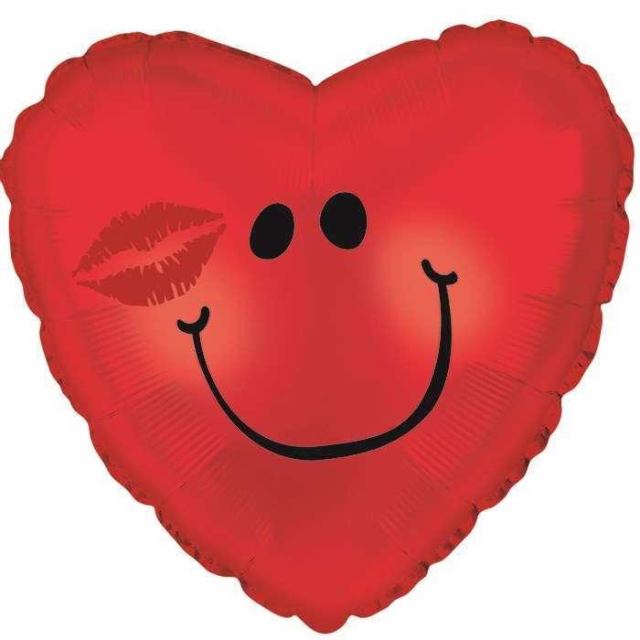 Сердце красный смайл с поцелуем шарики из фольги картинка