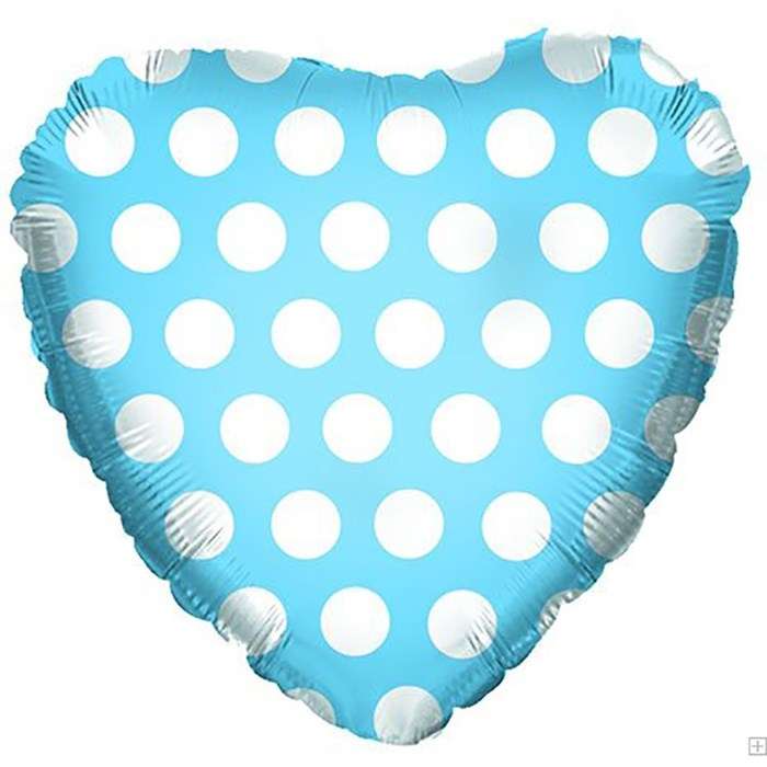 Голубое сердце в белый горошек шарик из фольги картинка