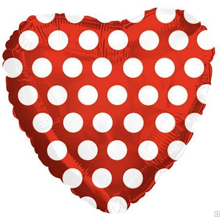 Красное сердце в белый горошек шарик из фольги картинка