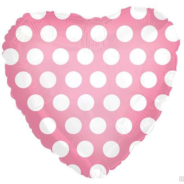 Розовое сердце в белый горошек шарик из фольги картинка