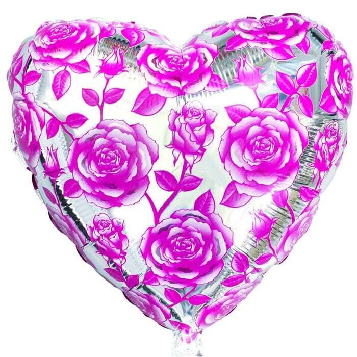 Сердце с розовыми розами шарик из фольги с гелием картинка