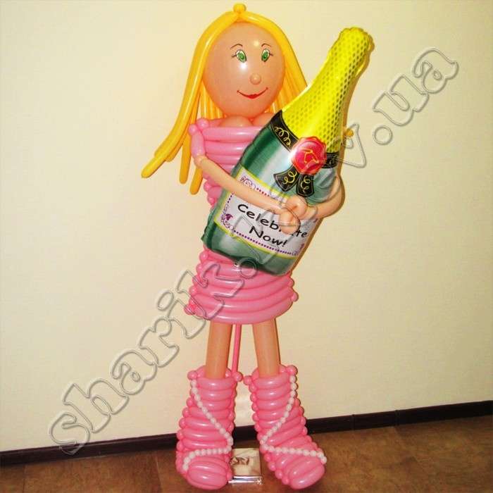 Девочка из шариков с бутылкой шампанского картинка