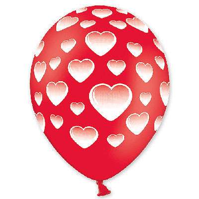 Красный шар с сердцами, 35 см картинка