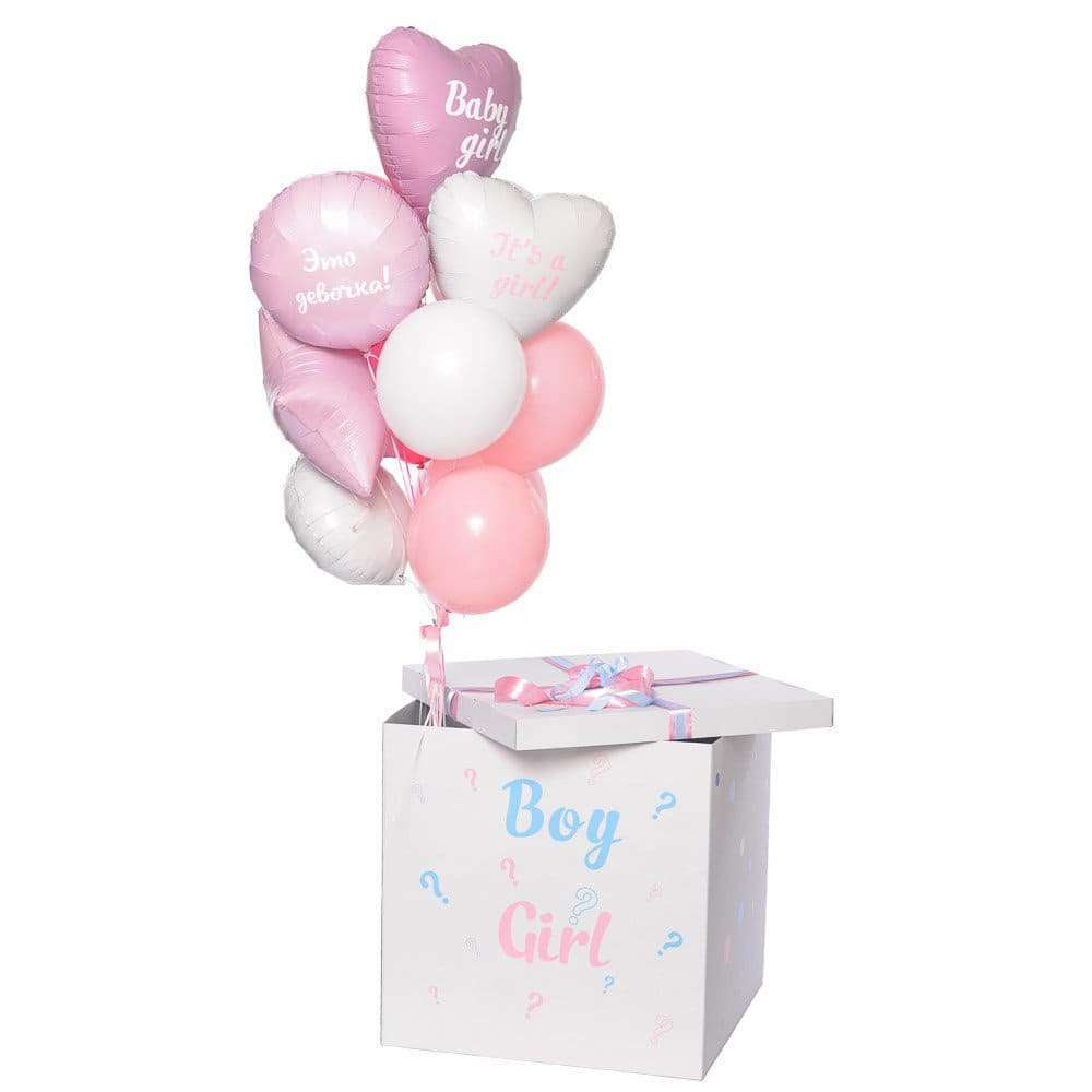 Коробка гендерная с розовыми шарами картинка