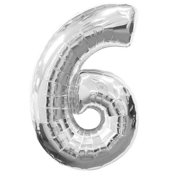 Цифра 6 шесть серебряная фольгированный шар картинка