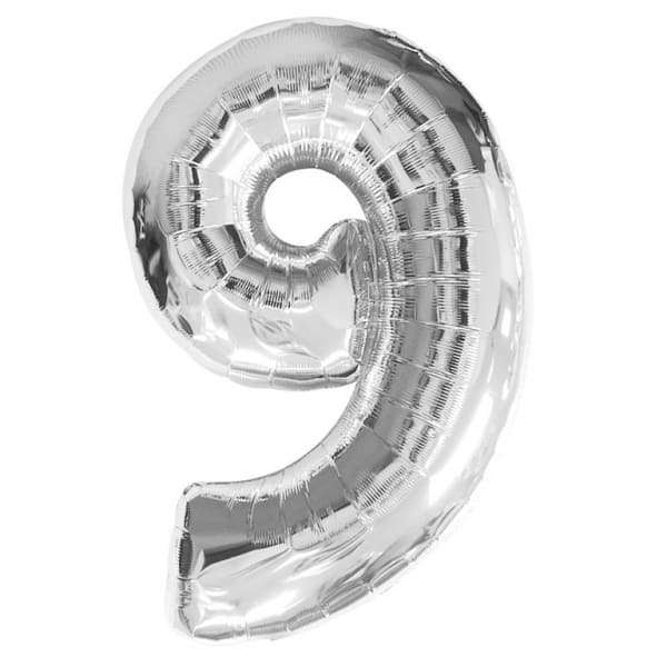 Цифра 9 девять серебряная фольгированный шар картинка