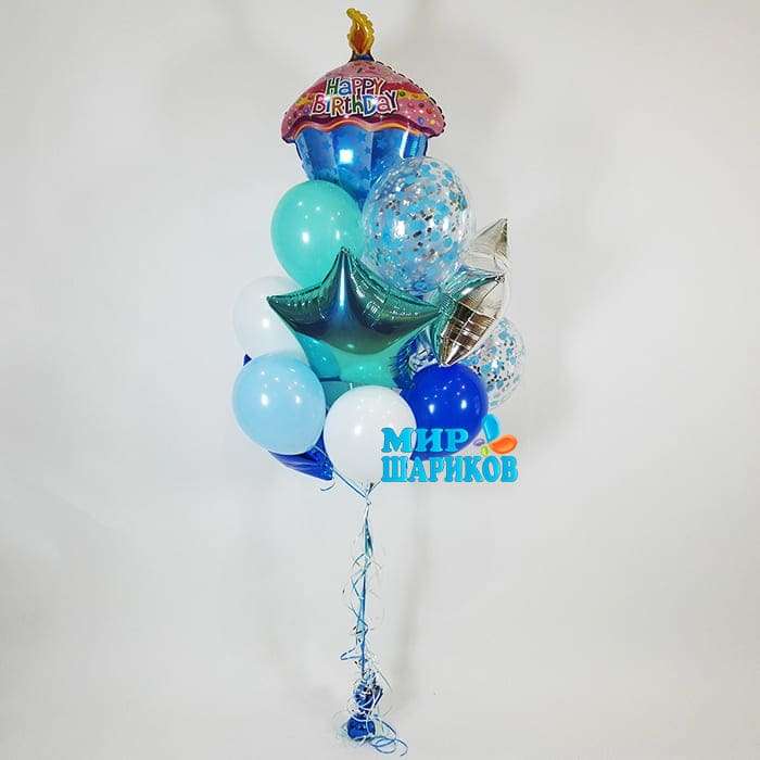 Кекс со свечкой «Happy Birthday» шарик из фольги картинка 2