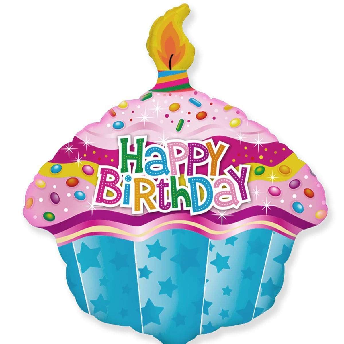 Кекс со свечкой «Happy Birthday» шарик из фольги картинка