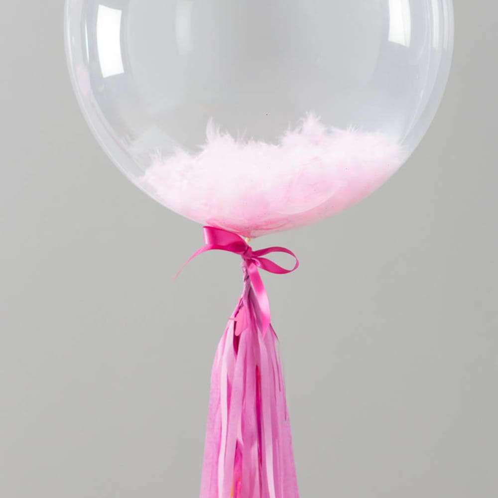 Прозрачный шарик с розовыми перьями картинка 2