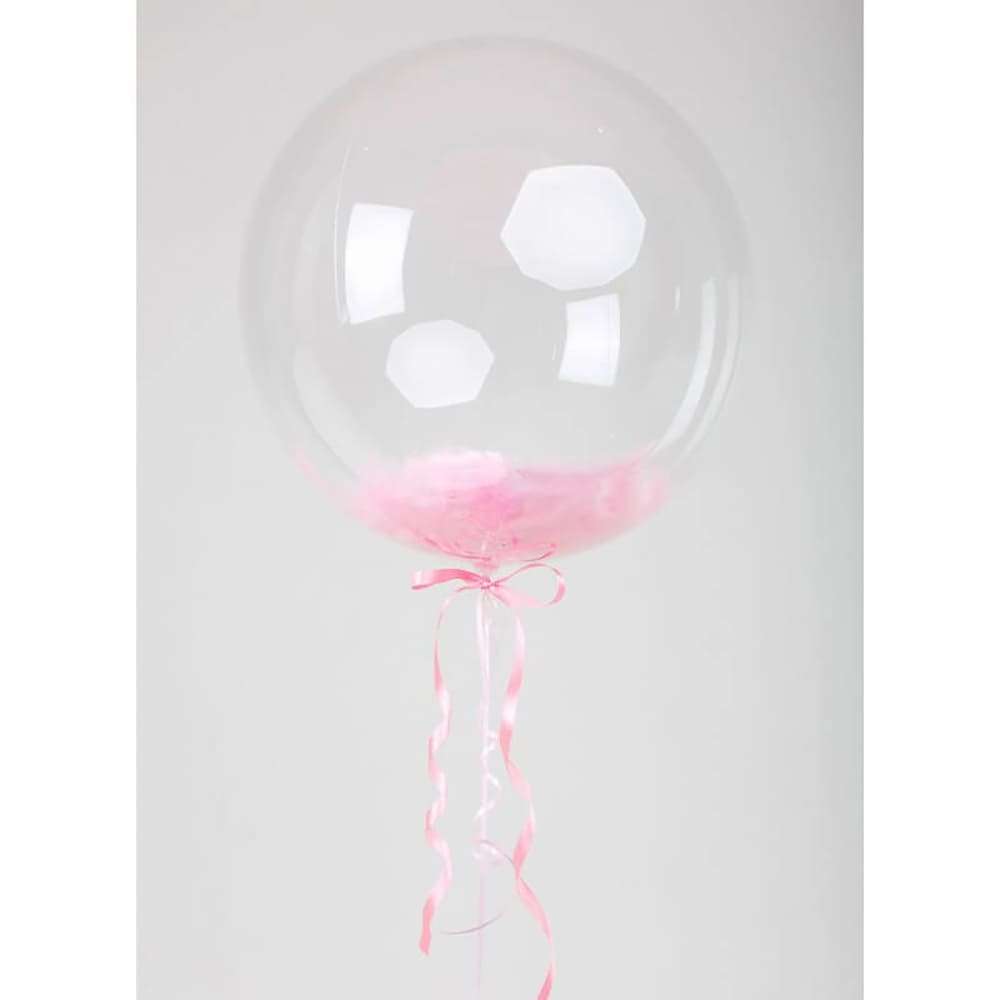 Прозрачный шарик с розовыми перьями картинка 3