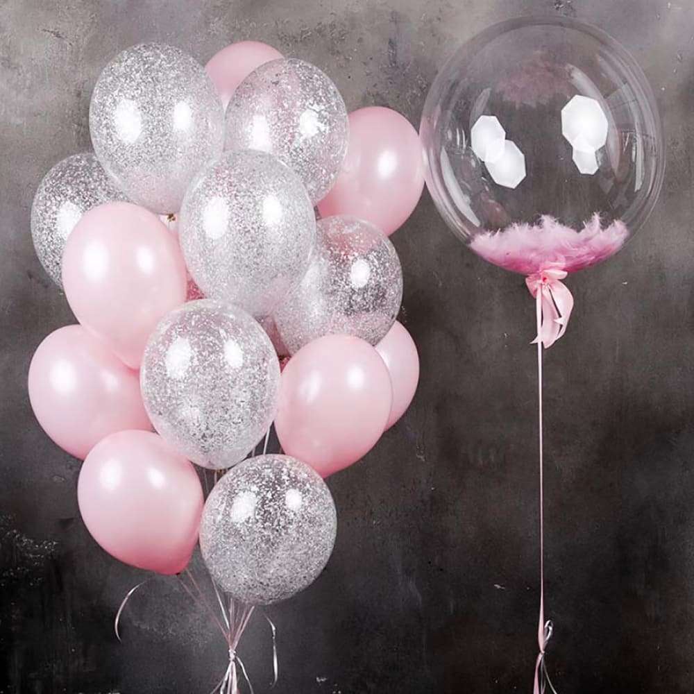Прозрачный шарик с розовыми перьями картинка 5