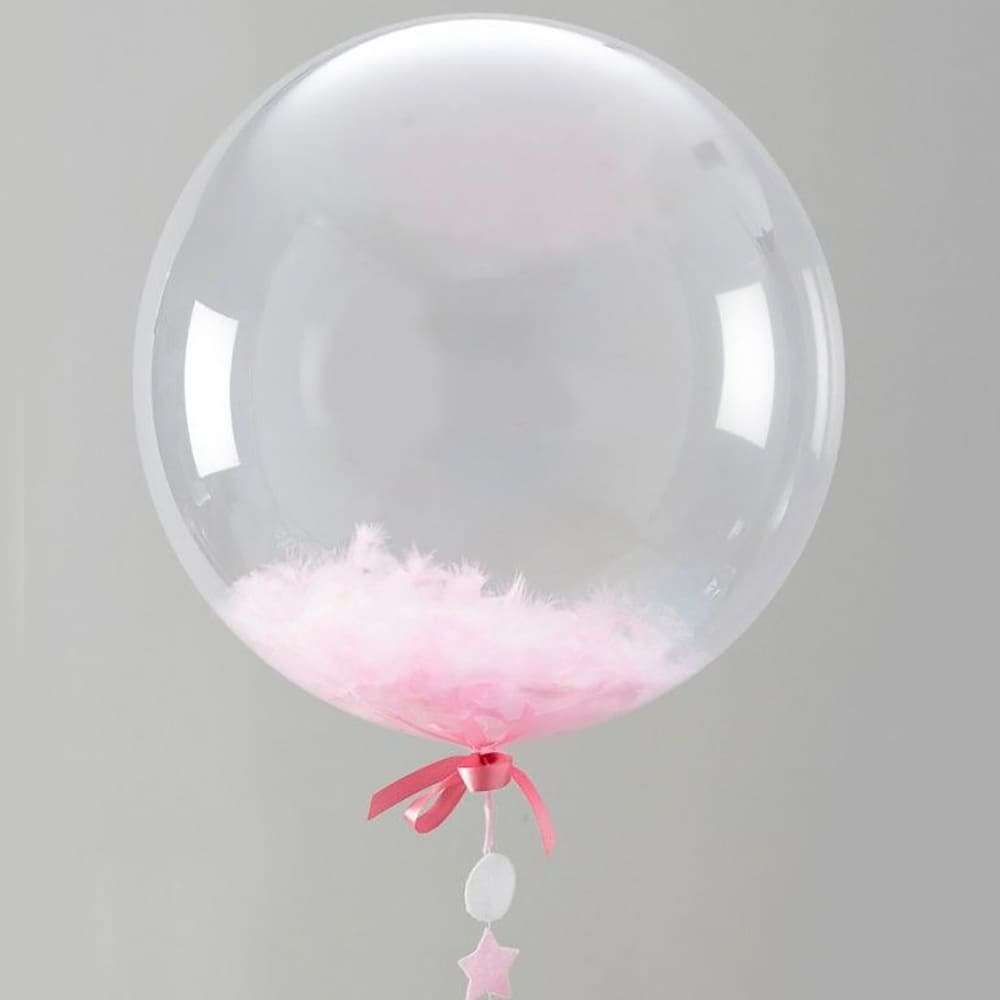 Прозрачный шарик с розовыми перьями картинка