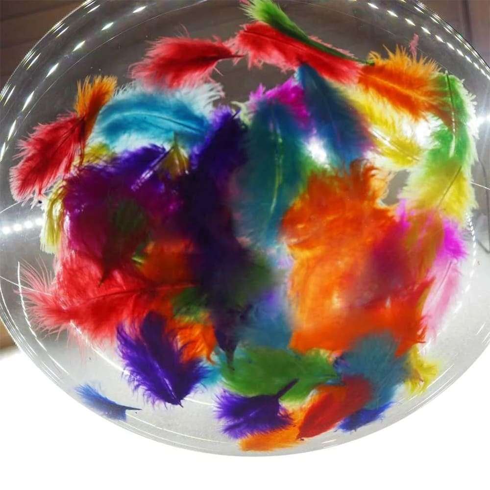 Прозрачный шарик с разноцветными перьями внутри картинка 4