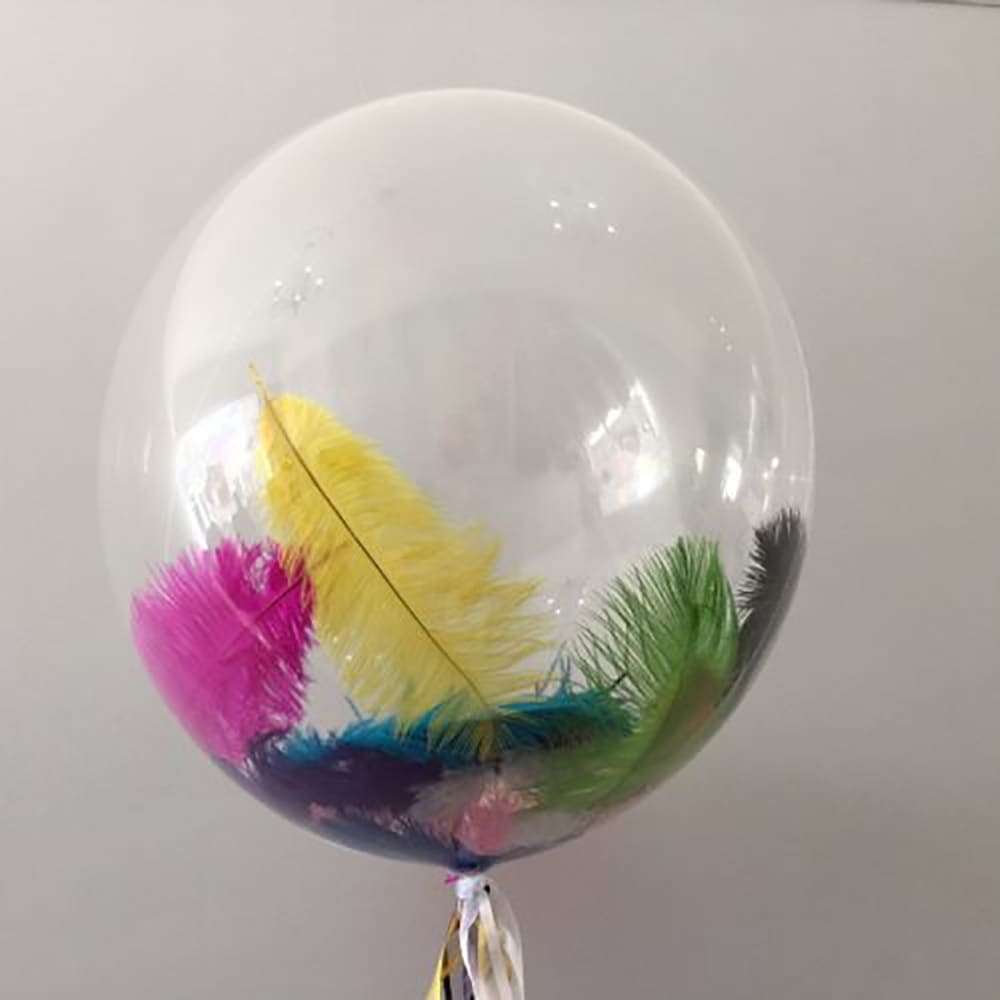 Прозрачный шарик с разноцветными перьями внутри картинка 6