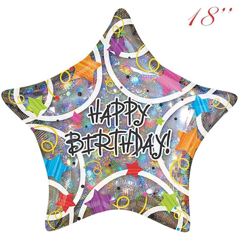 Звезда голография Happy Birthday воздушный шарик картинка
