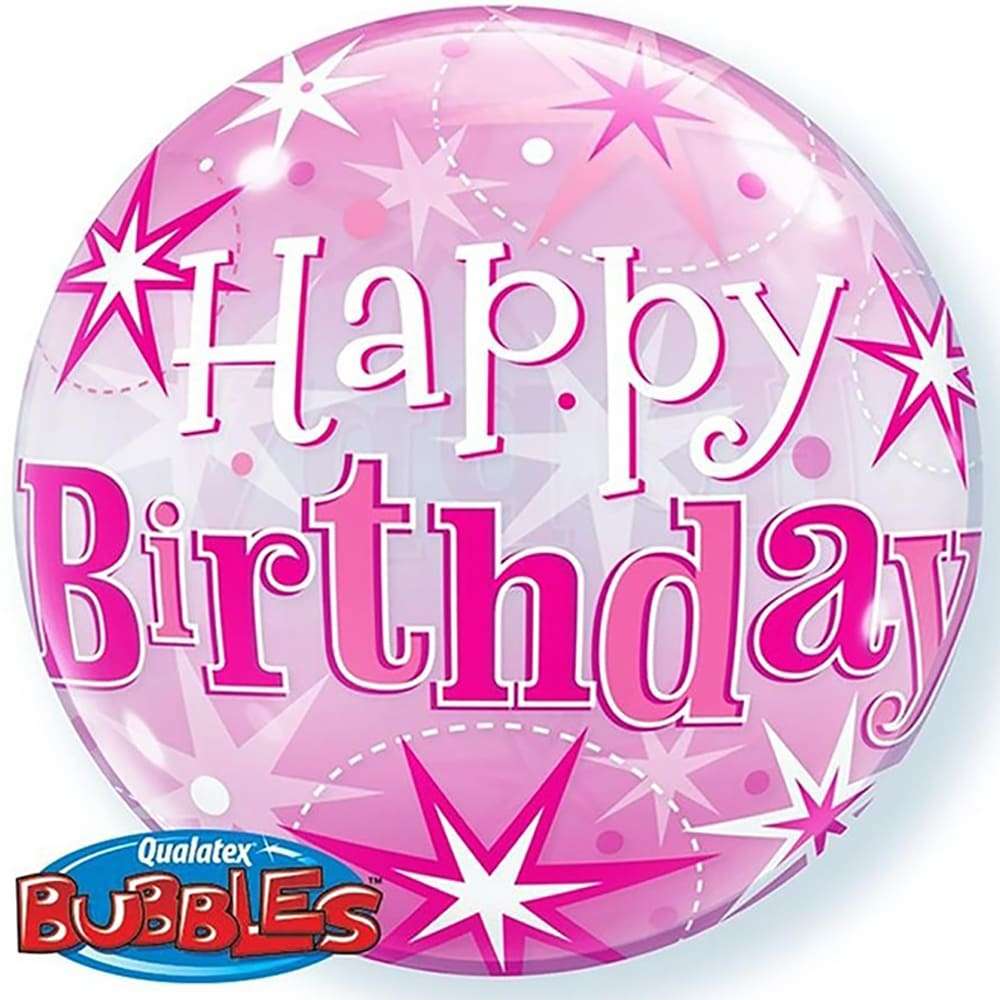 Розовый бабл Happy Birthday шарик с гелием картинка
