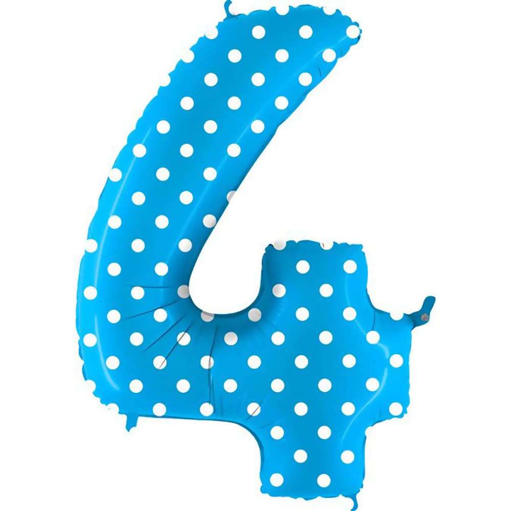 Цифра 4 четыре голубая в белый горошек шарик из фольги картинка