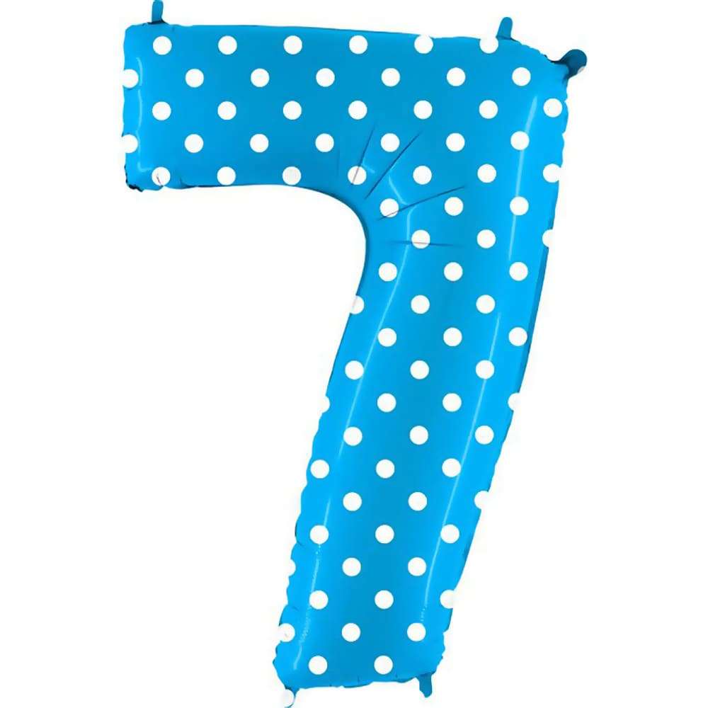 Цифра 7 семь голубая в белый горошек шарик из фольги картинка