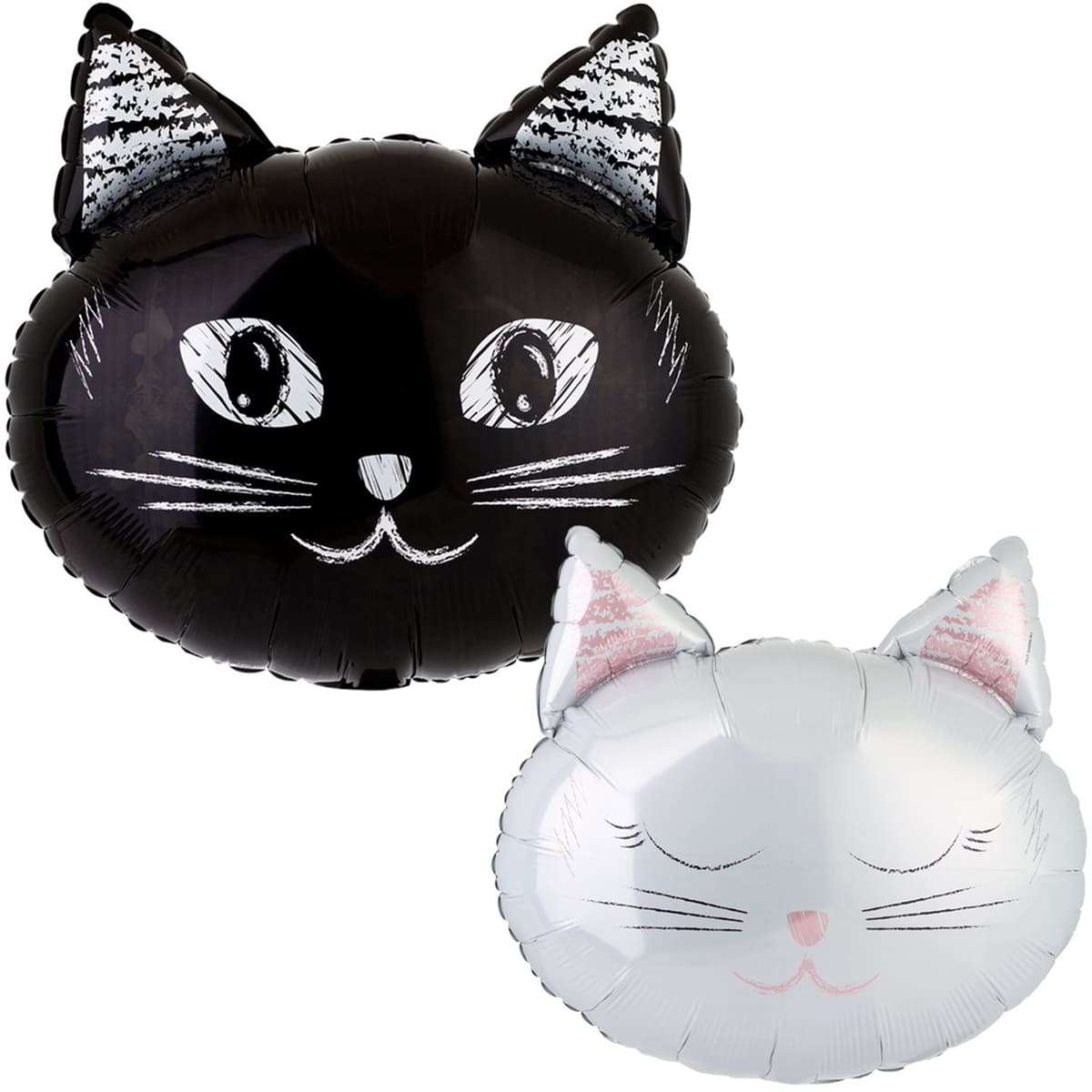 Котик черный белый двухсторонний шарик из фольги картинка