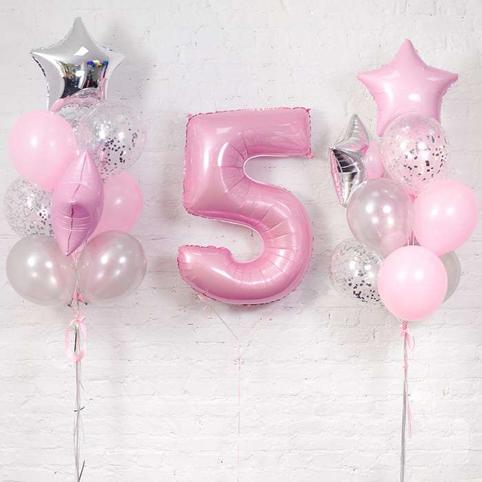Розовая цифра 5 пять шарик из фольги картинка 2