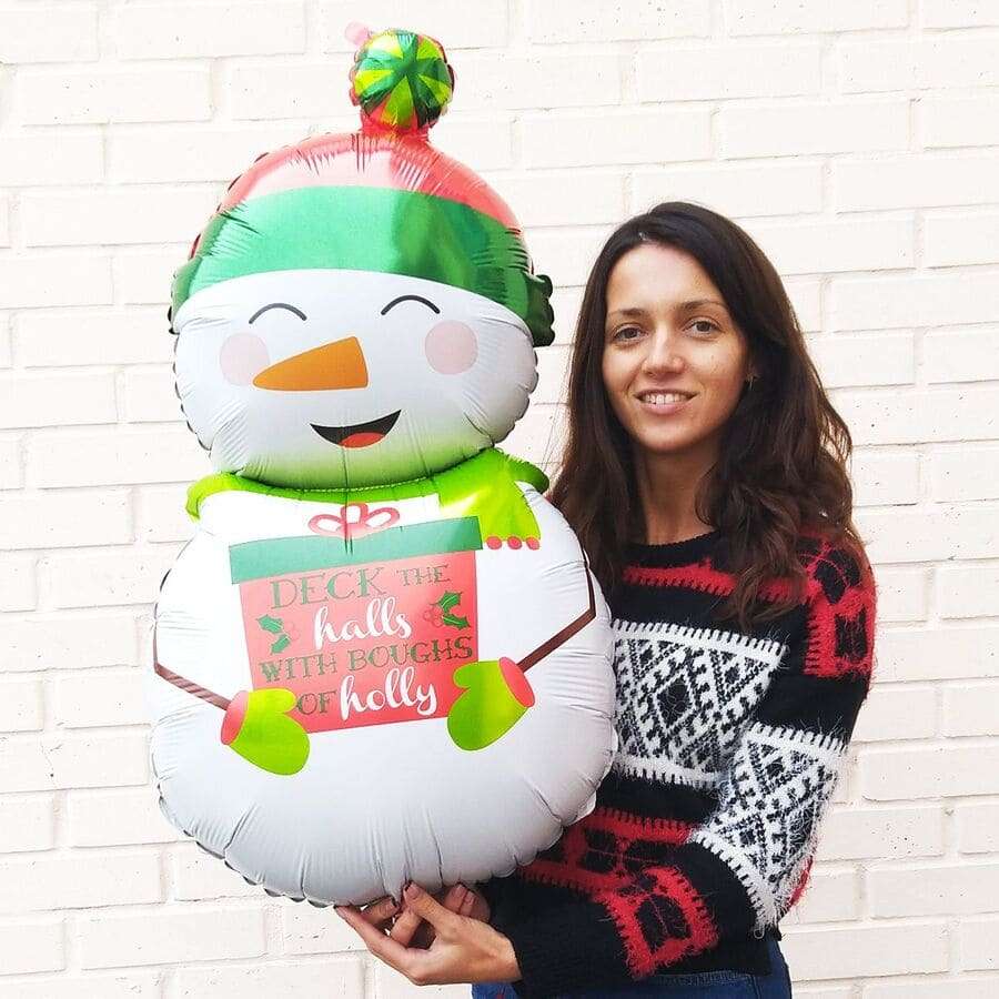 Новогодний снеговик с подарком шарик из фольги картинка 2
