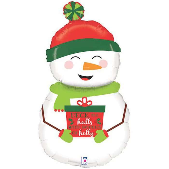 Новогодний снеговик с подарком шарик из фольги картинка