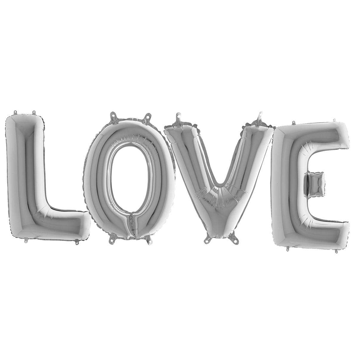 Серебряные буквы LOVE шарики из фольги картинка
