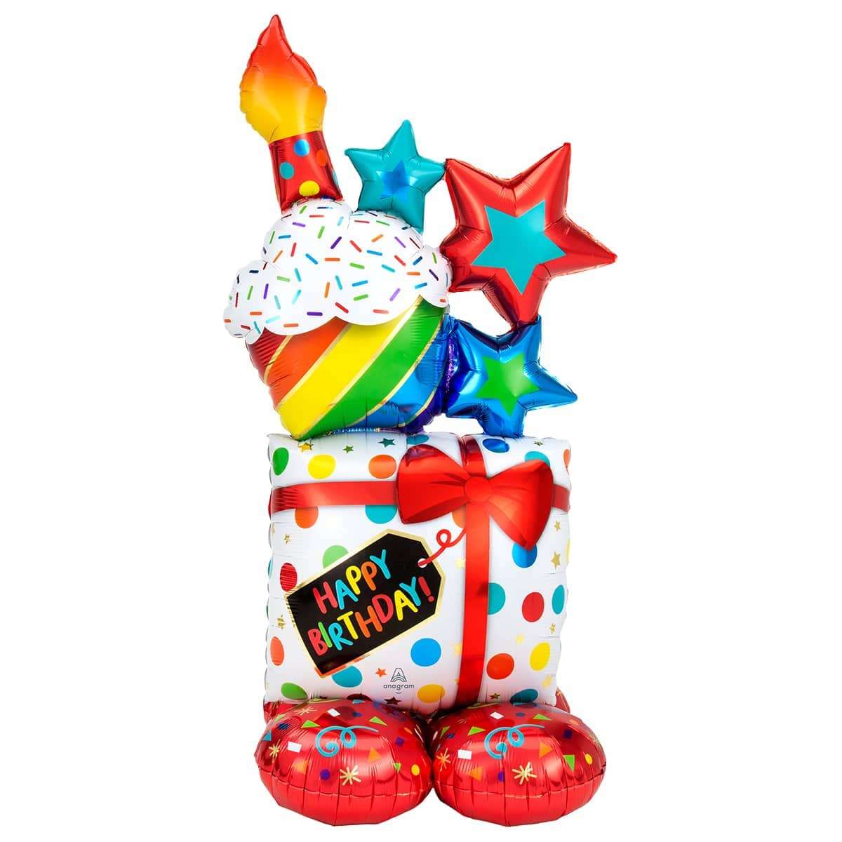Кекс с подарком стоячий шарик Happy Birthday картинка