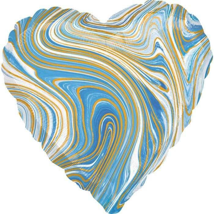 Голубое сердце Агат с мраморным узором шарик из фольги картинка