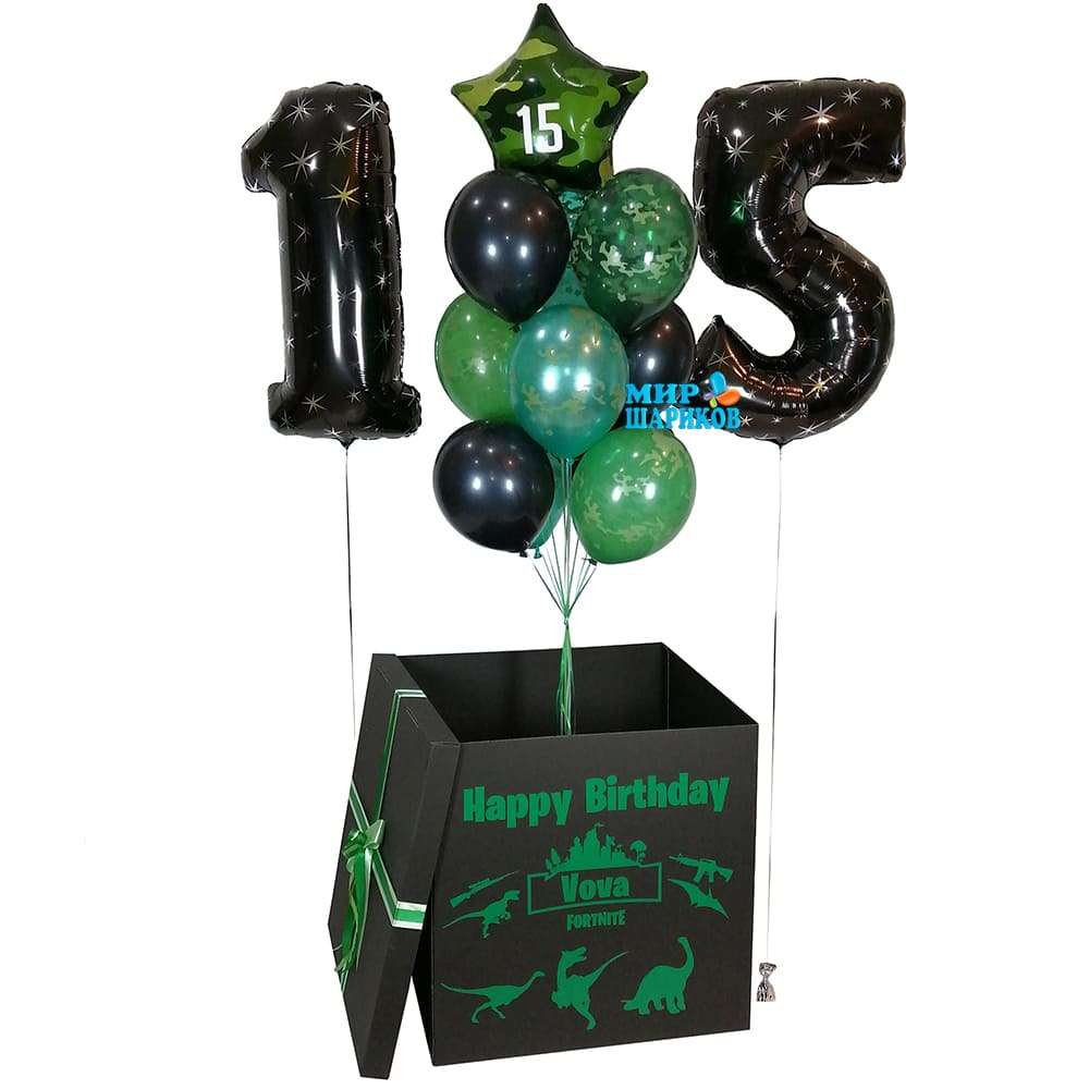 Коробка Fortnite с воздушными шарами картинка