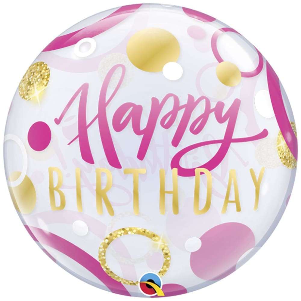 Розовый шар «Happy Birthday» с кружочками картинка 2