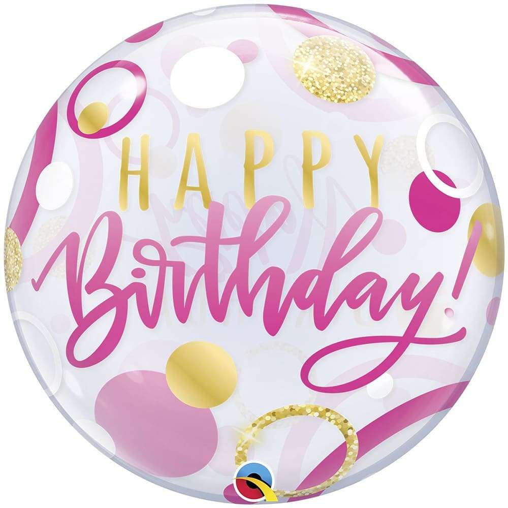 Розовый шар «Happy Birthday» с кружочками картинка