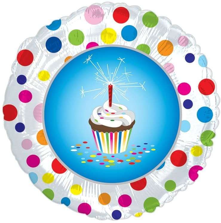 Круг «С Днём Рождения» пирожное со свечкой шар из фольги картинка 3