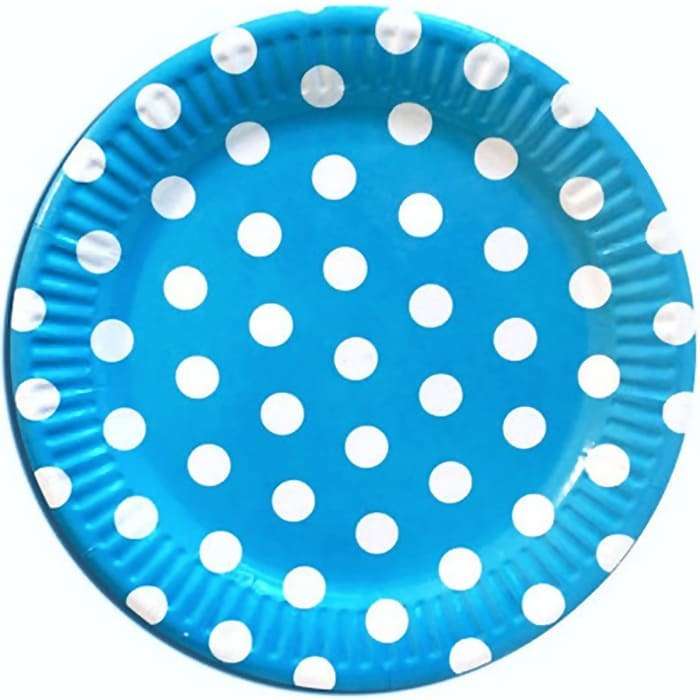 Голубые тарелки «Белый горошек» 18 см (10 шт/уп) картинка