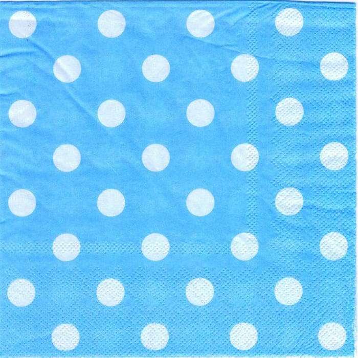 Бумажные голубые салфетки «Белый горох» 10 шт картинка