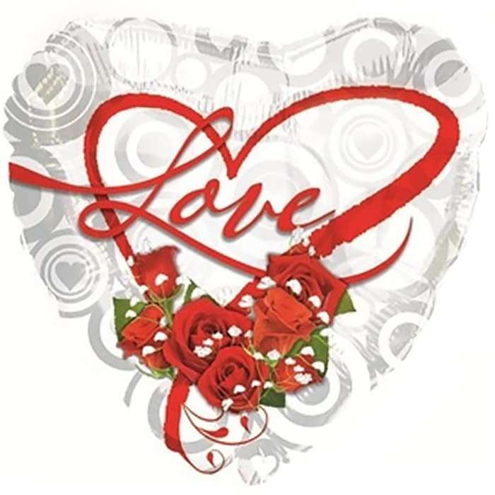 Сердце «Люблю» с розами шарик из фольги картинка