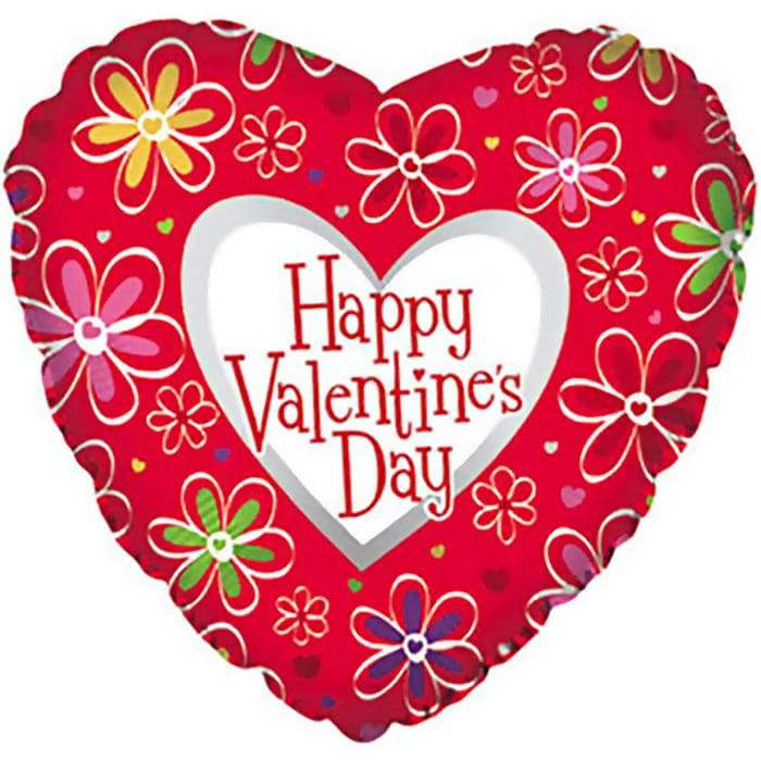 Красное сердце «Happy Valentine's Day!» с цветами  картинка