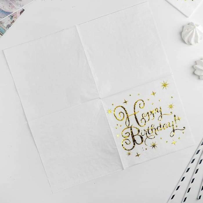 Бумажные салфетки «Happy Birthday» золото, 20 шт картинка 2