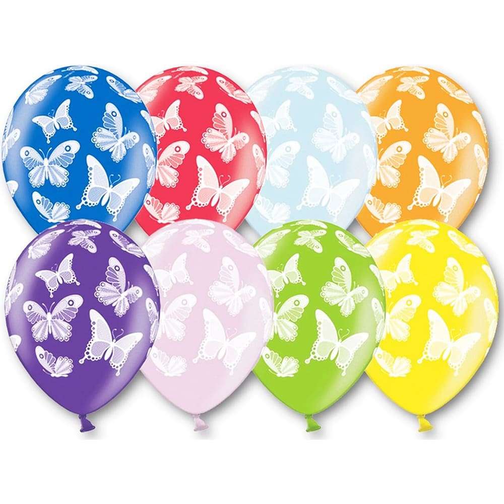 Разноцветные гелиевые шары с бабочками, 35 см картинка 2