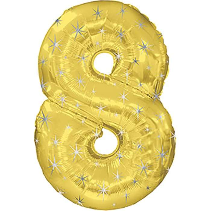 Цифра 8 восемь золотая с искрами шарик из фольги картинка