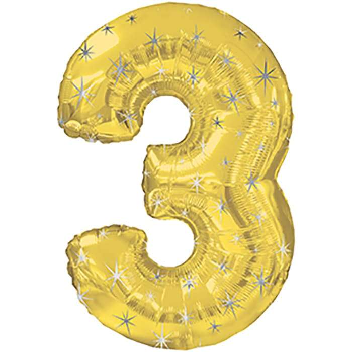 Цифра 3 три золотая с искрами шарик из фольги картинка
