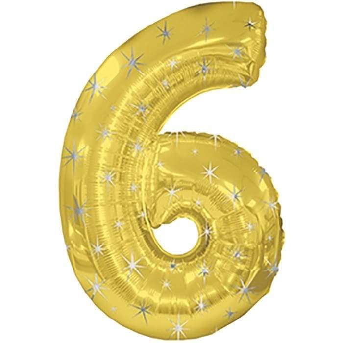 Цифра 6 шесть золотая с искрами шарик из фольги картинка