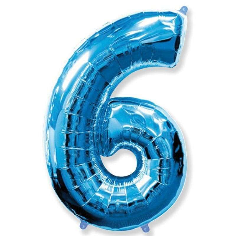Цифра 6 шесть синий шарик из фольги картинка