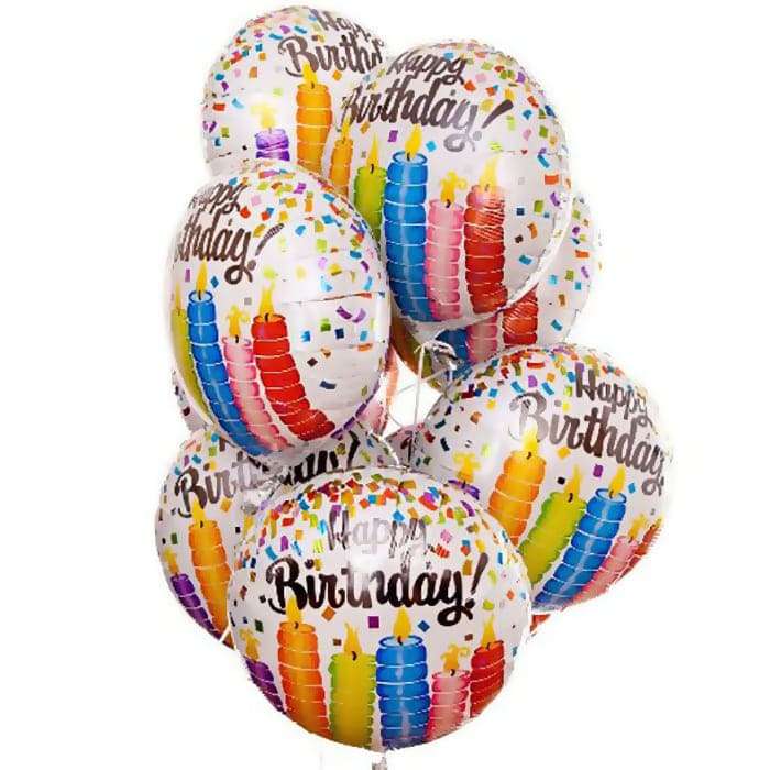 Круглый шарик «С Днём Рождения» разноцветные свечи картинка 2